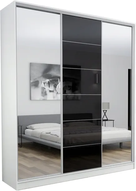 SZAFA PRZESUWNA GARDEROBA - 3D1L TORONTO 220x250 BIAŁA LACOBEL+2X LUSTRO