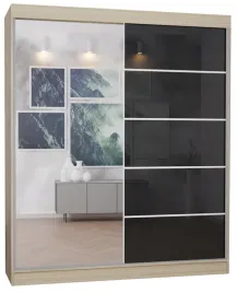 szafa-2d-170cm-sonoma-fronty-lustro-lacobel-czarny
