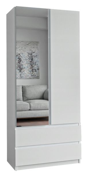 SZAFA MALAVI 70x190 - BIAŁA - SZAFA UCHYLNA Z SZUFLADAMI (1x LUSTRO )