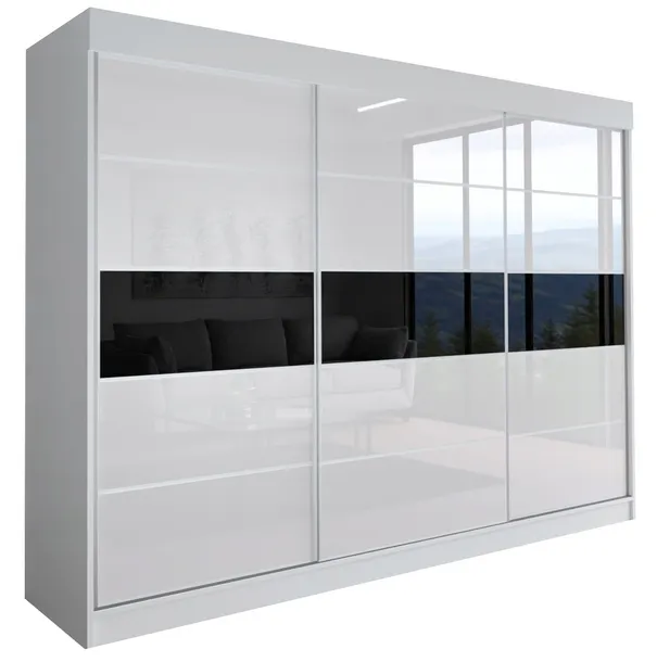 SZAFA MILAN - 3D 180 CM - BIAŁA GARDEROBA PRZESUWNA -lacobel biały / czarny