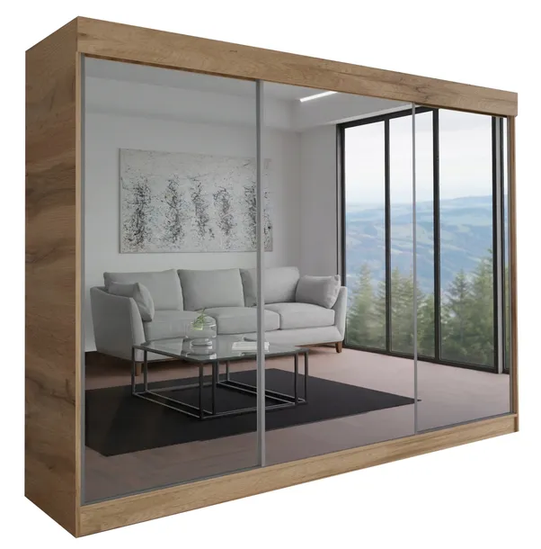 SZAFA MILAN - 3D 170 CM - dąb wotan - szafa przesuwna z lustrem (3 lustra)