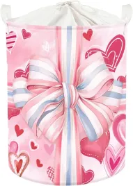 kosz-do-przechowywania-dla-dzieci-skladany-rozowy-36x45cm-serduszka-kokarda