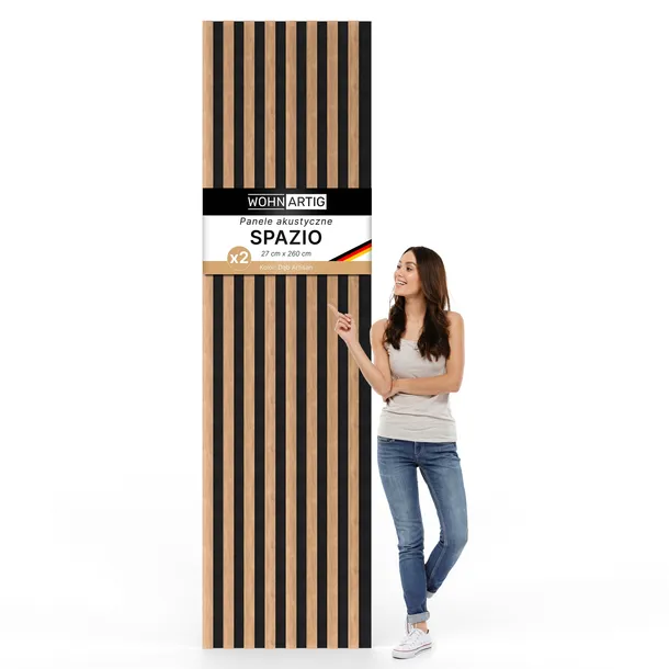Lamele ścienne SPAZIO 54 x 260 cm akustyczne na czarnym filcu Dąb Artisan
