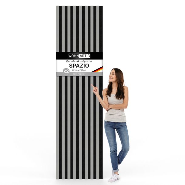 Lamele ścienne SPAZIO 54 x 260 cm akustyczne na czarnym filcu - Popielaty