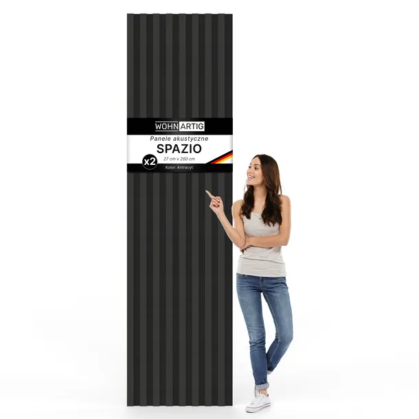 Lamele ścienne SPAZIO 54 x 260 cm akustyczne na czarnym filcu Antracyt