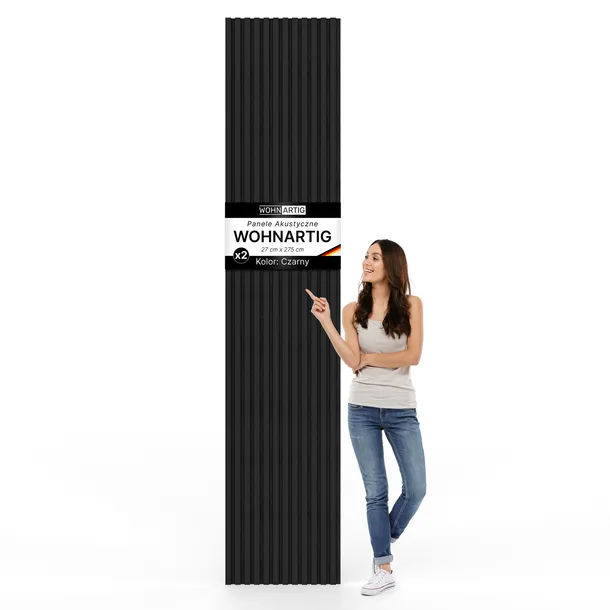 Lamele ścienne CLASSIC akustyczne 54 x 275 cm na czarnym filcu Czarny