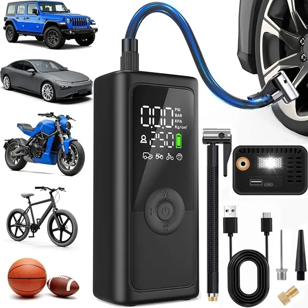 KOMPRESOR SAMOCHODOWY ROWEROWY SPRĘŻARKA ELEKTRYCZNA POMPKA DO ROWERU 5W1