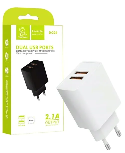 Ładowarka sieciowa 2 x USB 2.1A biała Denmen DC02 2.1A 10W