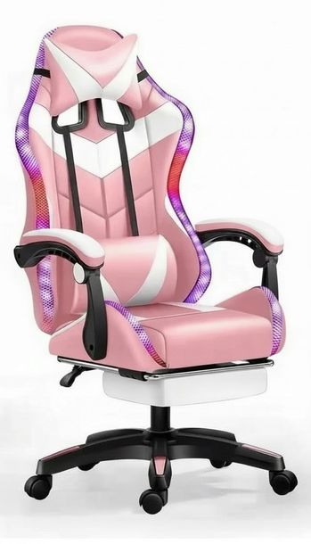 Fotel LED z MASAŻEM pleców GAMINGOWY komputerowy OBROTOWY gracza +PODNÓŻEK!