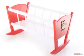 drewniana-kolyska-dla-lalek-posciel-materac-kolyska-czerwona