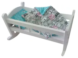 kolyska-dla-lalek-biala-z-posciela-kolyska-drewniana