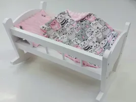 kolyska-dla-lalek-biala-z-posciela-kolyska-drewniana