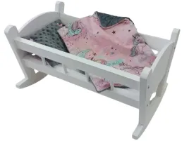 kolyska-dla-lalek-biala-z-posciela-kolyska-drewniana