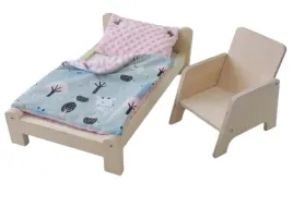 lozko-i-fotel-dla-lalek-mebelki-drewniane-dla-lalek-zestaw-z-posciela