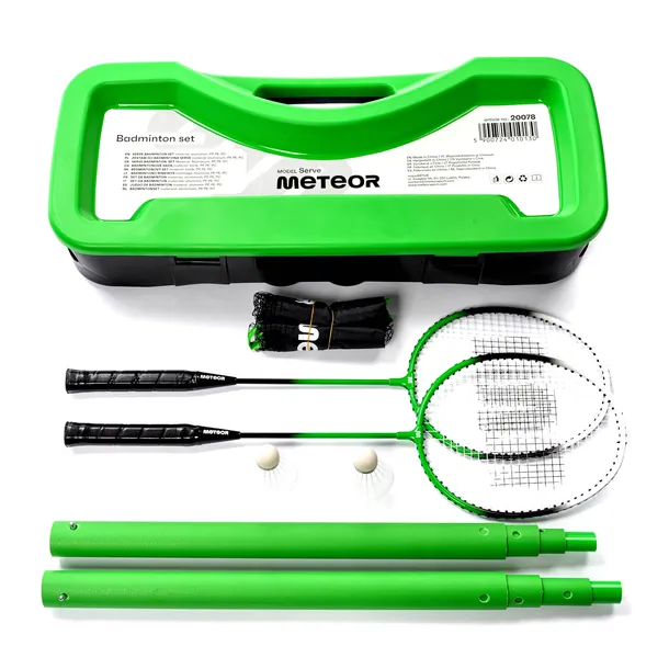 zestaw-do-badmintona-2-rakietki-siatka-2-lotki-slupki-w-walizce-meteor-stan-opakowania-oryginalne