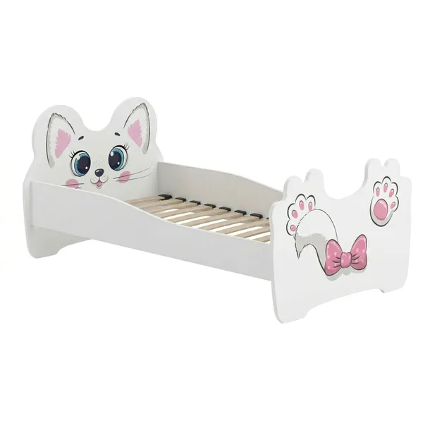 Łóżko dziecięce tapczan 140x70 białe pojedyncze stelaż kot PINK CAT