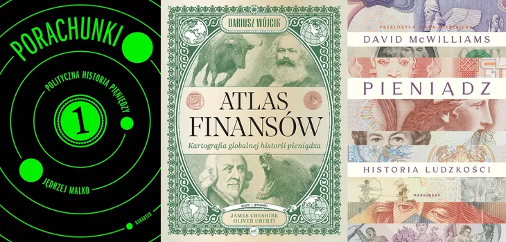 PAKIET 3X PORACHUNKI + ATLAS FINANSÓW + PIENIĄDZ HISTORIA LUDZKOŚCI