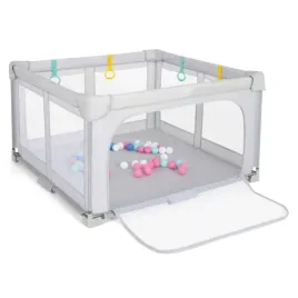 kojec-dla-dziecka-costway-127x127-cm-z-pileczkami-i-drzwiami-szary