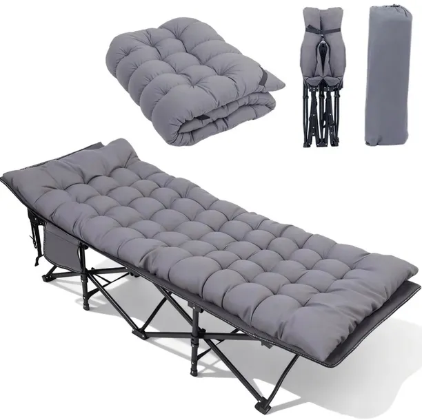 ŁÓŻKO KEMPINGOWE POLOWE 190x71 cm SKŁADANE | DO 200 KG | Z MATERACEM | 3W1