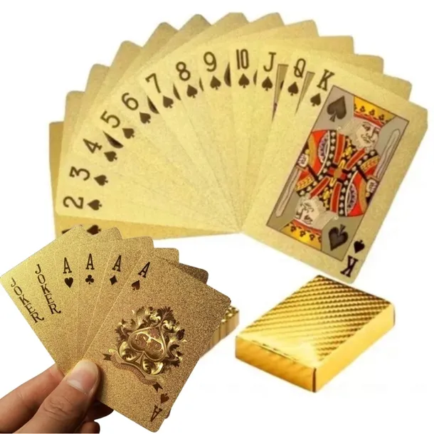 ZŁOTE KARTY DO GRY W POKERA ZESTAW TALIA 54 KART POKER MAKAO PLASTIKOWE