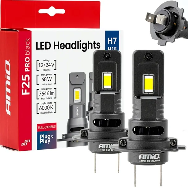 ŻARÓWKI SAMOCHODOWE H7 LED F25 CANBUS BLACK 68W 12V 24V 2SZT. BRAK BŁĘDU