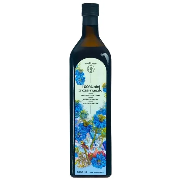 Wellbear Olej z Czarnuszki Naturalny Zimnotłoczony Niefiltrowany 1000ml