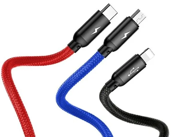 baseus-kabel-usb-nylonowy-3w1-micro-usborlightningorusb-c-35a-30cm-stan-nowy
