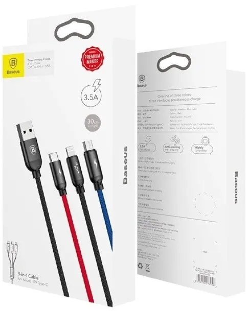baseus-kabel-usb-nylonowy-3w1-micro-usborlightningorusb-c-35a-30cm-stan-nowy-kolor-czarny