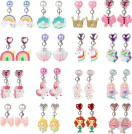 kolczyki-klipsy-dla-dziewczynek-zestaw-16-par-jednorozec-syrenka-tecza