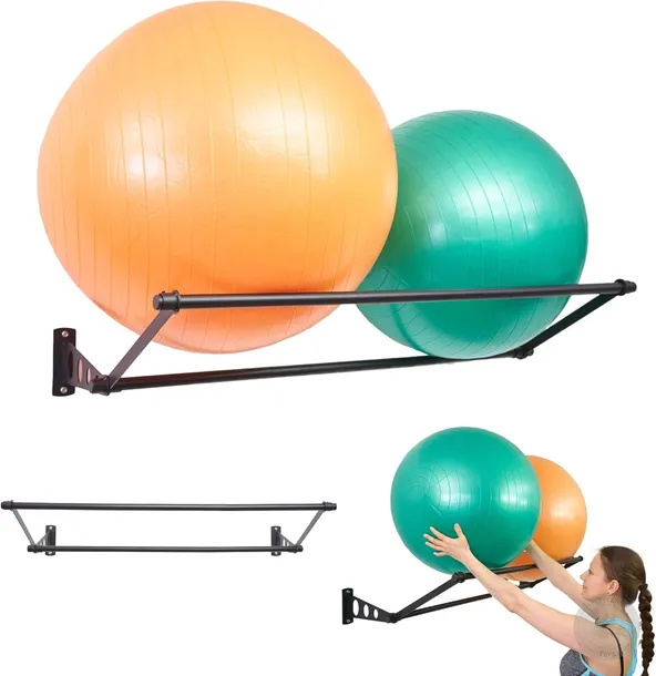UCHWYT NA PIŁKI DO ĆWICZEŃ ŚCIENNY ORGANIZER FITNESS JOGA 65X120CM