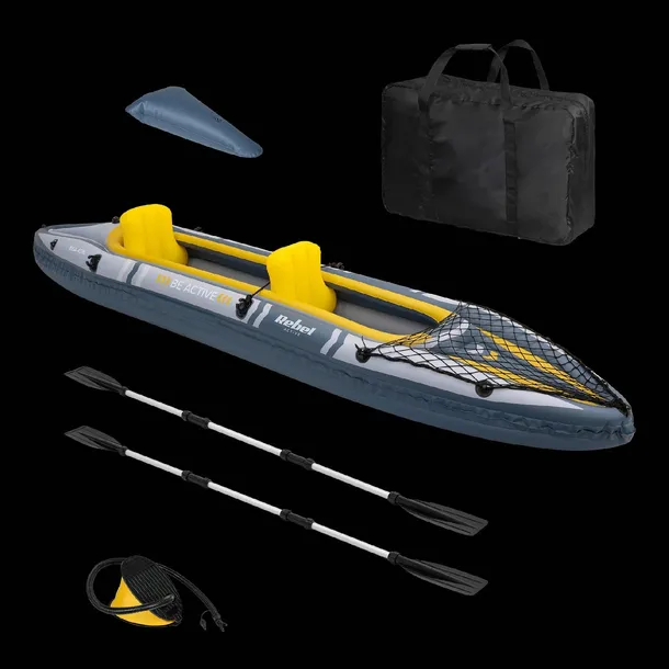 Kajak pompowany dwuosobowy dmuchany Rebel 350cm wiosła pompka torba ponton