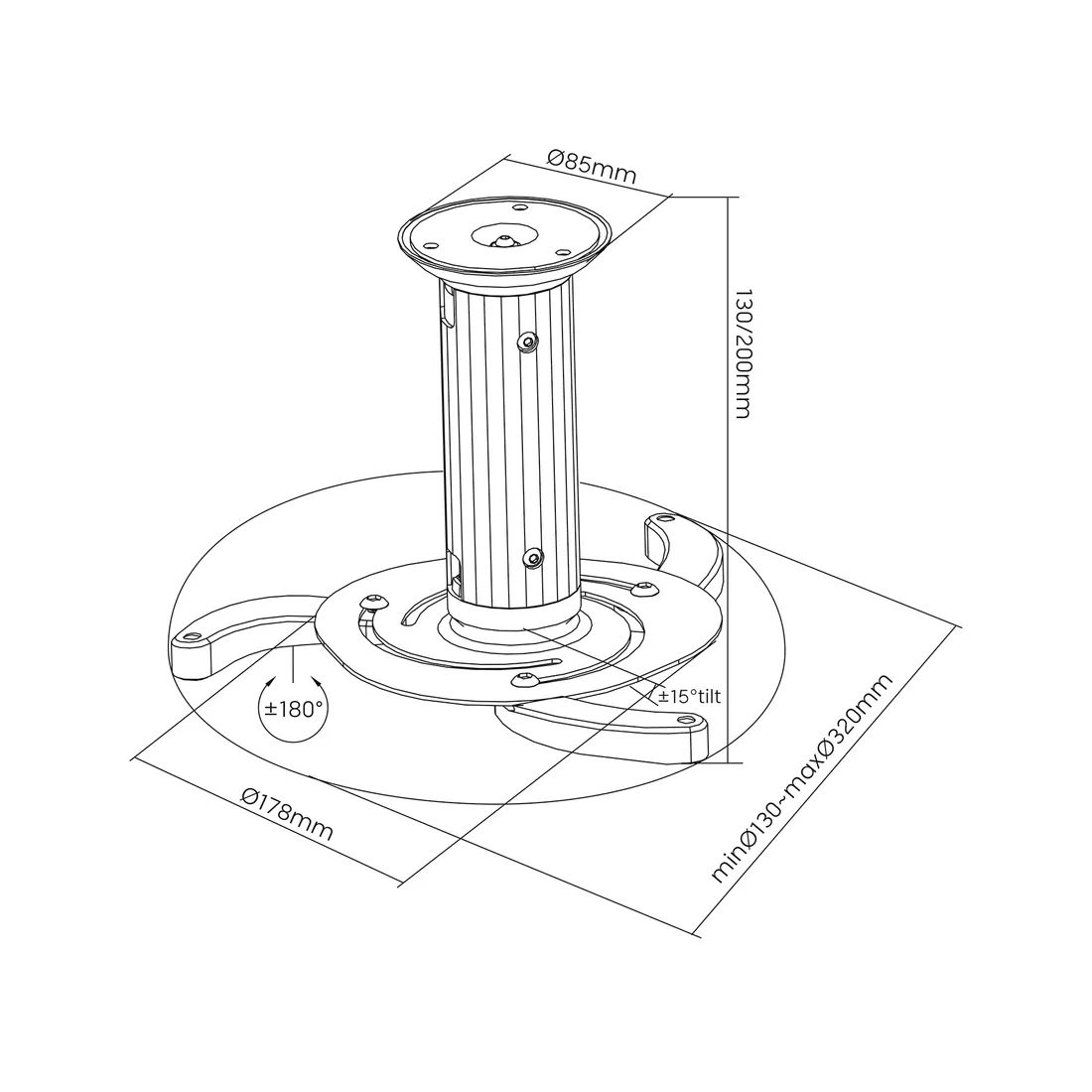 uchwyt-do-projektora-sufitowy-cabletech-10-kg-360