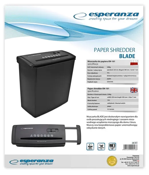 niszczarka-do-dokumentow-esperanza-blade-en101-podawanie-papieru-reczne