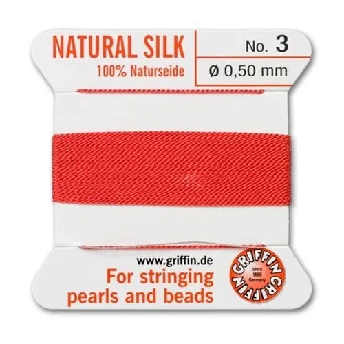 Griffin Nić jedwabna z igłą 100% NATURAL SILK 0.5mm 2m CORAL