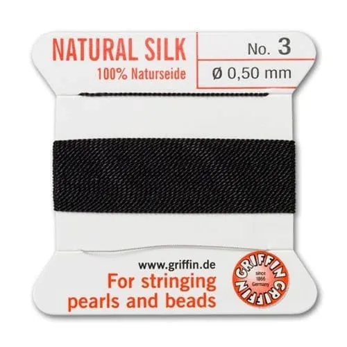 Griffin Nić jedwabna z igłą 100% NATURAL SILK 0.5mm 2m BLACK