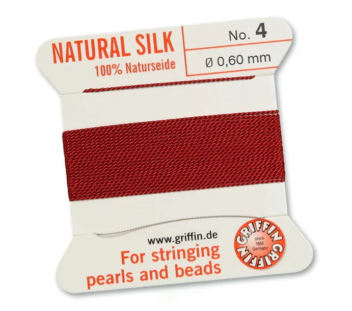 Griffin Nić jedwabna z igłą 100% NATURAL SILK 0.6mm 2m GARNET