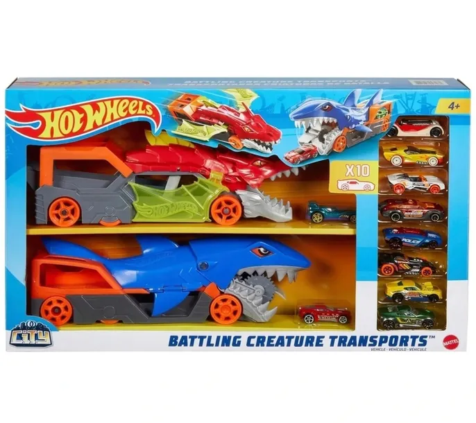 HOT WHEELS ZESTAW TRANSPORTERY REKIN I SMOK + 10 AUTEK HNR38