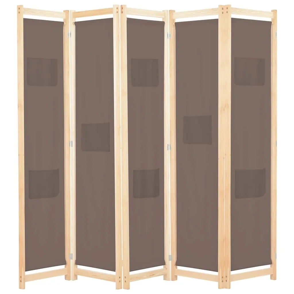 parawan-wolnostojacy-5-panelowy-brazowy-200x170x4cm
