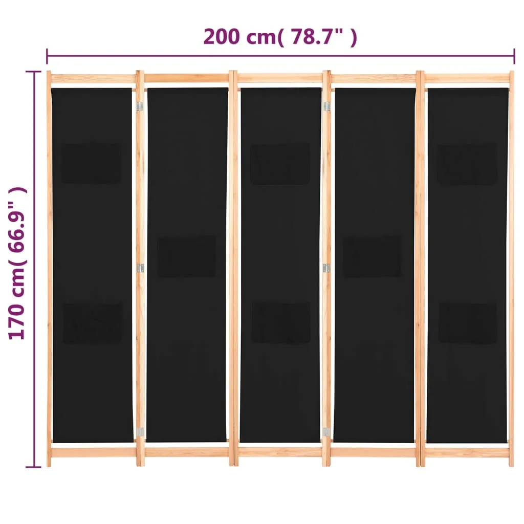 parawan-wolnostojacy-5-panelowy-czarny-200x170x4cm