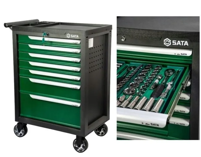 SATA WÓZEK NARZĘDZIOWY BASIC ST95126G ZIELONY 7 SZUFLAD + 299 NARZĘDZI