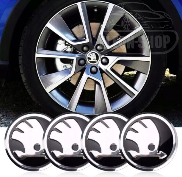 SKODA ZNACZKI NAKLEJKI EMBLEMATY LOGO ALUMINIOWE 60mm 4 szt.