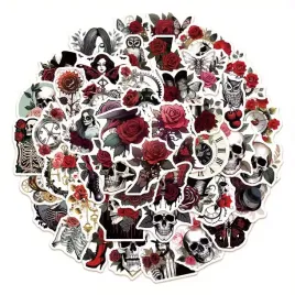 naklejki-zestaw-mix-x50szt-retro-gotyckie-z-rozami-i-szkieletami