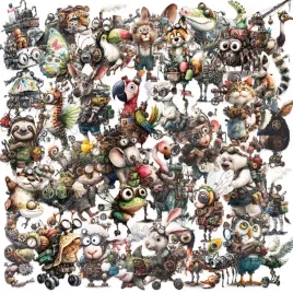 naklejki-zestaw-mix-x50szt-zwierzeta-zwierzaki-w-stylu-mechanicznego-punka