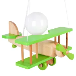 lampa-wiszaca-dziecieca-samolot-maly-drewno-buk-zielono-naturalny-e27