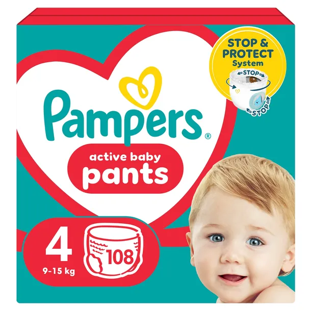 Pampers Active Baby Pants Pieluchomajtki rozmiar 4, 9kg-15kg, 108 szt, BOX
