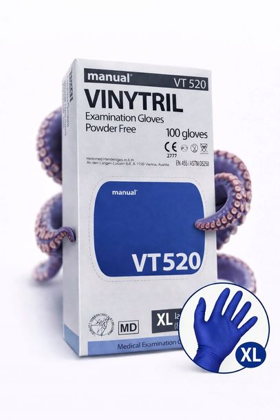 Rękawiczki Rękawice WINYLOWO-NITRYLOWE NIEBIESKIE ”VINYTRIL” 100szt ”XL”