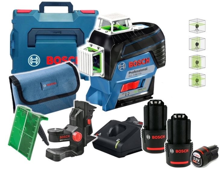 Laser liniowy Bosch GLL 3-80 CG 3x360° 30 m Zielony Krzyżowy 2x2Ah L-Boxx