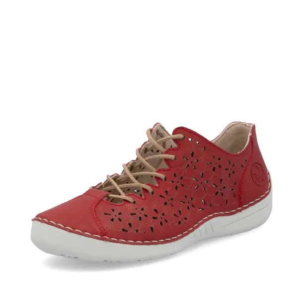 RIEKER buty, półbuty czerwone skórzane damskie 52518