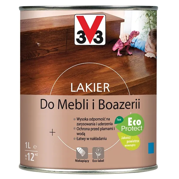 Lakier do drewna V33 wewnętrzny do mebli i boazerii dąb ciemny satyna 1L