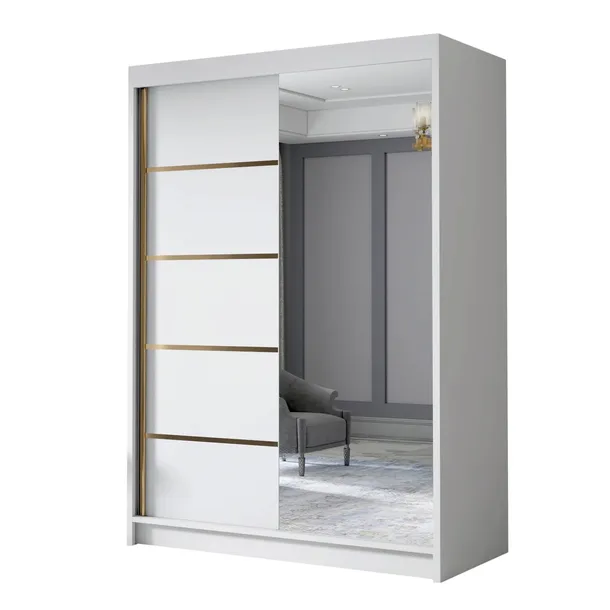 Szafa przesuwna LUNGO III z lustrem 120cm - pojemna garderoba-BIAŁY